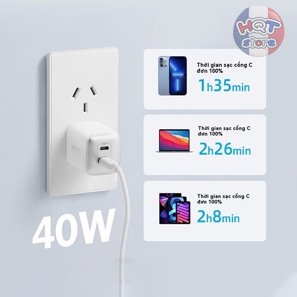 Củ sạc nhanh Anker A2038 521 Nano Pro 40W 2 cổng C GaN PD / PPS
