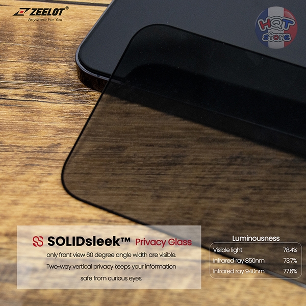 Kính chống nhìn trộm ZEELOT SOLIDsleek Privacy IPhone 13 Pro / 13 / 14