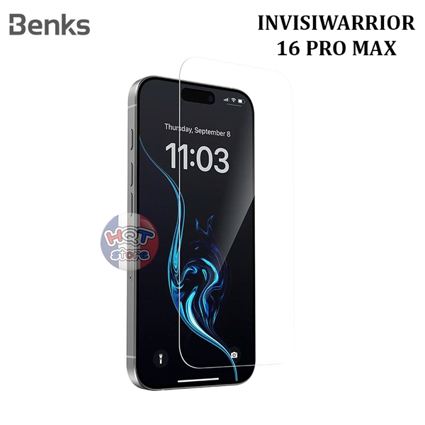 Kính cường lực không viền đen Benks InvisiWarrior iPhone 16 Pro Max