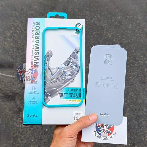 Kính cường lực không viền đen Benks InvisiWarrior iPhone 16 Pro Max