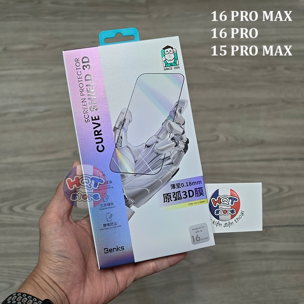 Kính cường lực mỏng Benks 3D 0.18mm iPhone 16 Pro Max 16Pro 15 Pro Max