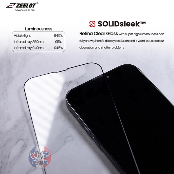 Kính cường lực ZEELOT SOLIDsleek Retina Clear cho IPhone 13 Pro / 13