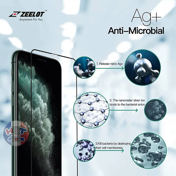 Kính kháng khuẩn ZEELOT ANTI MICROBIAL cho IPhone 11 Pro / XS / X