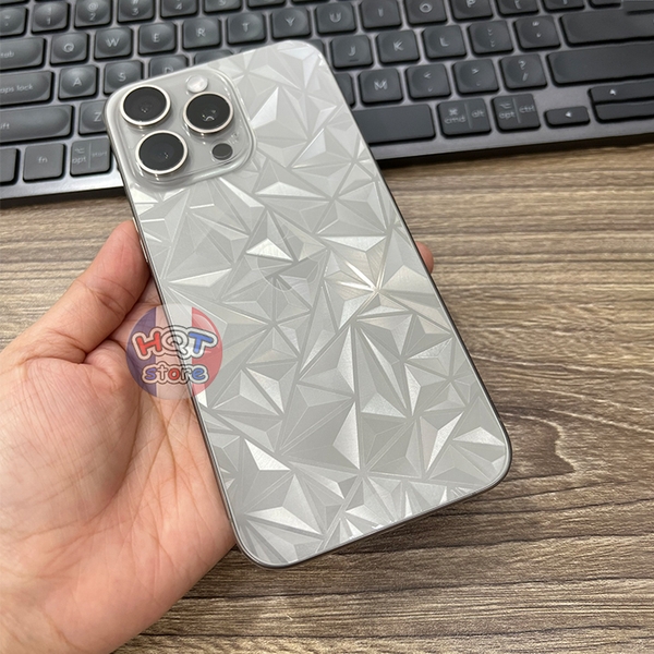 Miếng dán mặt lưng 3D vân kim cương IPhone 15 Pro Max 15Pro 15 Plus 15
