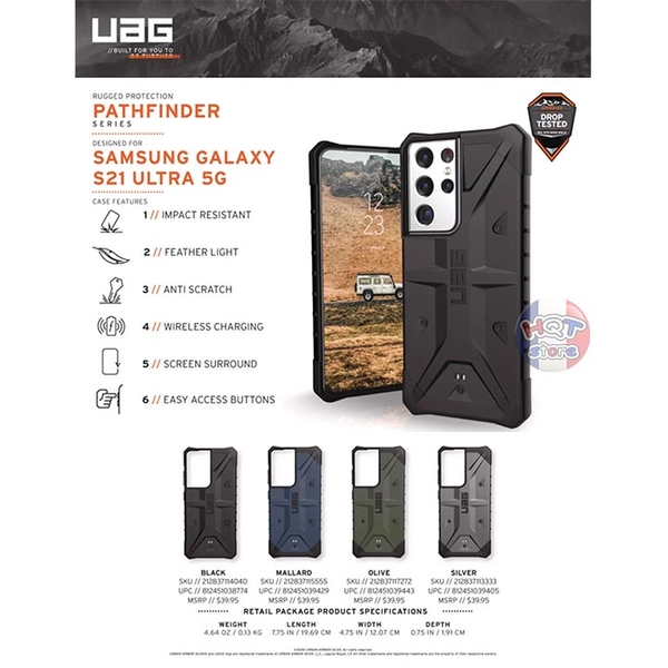 Ốp lưng chống sốc UAG Pathfinder cho Samsung S21 Ultra (5G) chính hãng