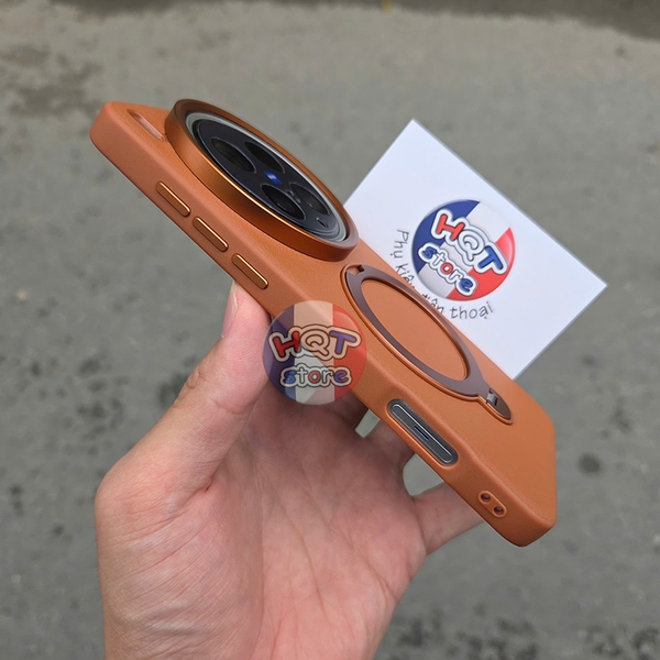Ốp lưng Nâu M2 viền dẻo lưng da camera kim loại giá đỡ Vivo X200 Ultra
