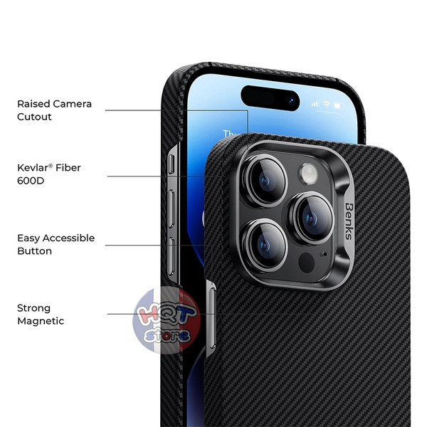 Ốp lưng sợi carbon 600D Benks MagClap ArmorAir Case IPhone 14 Pro Max