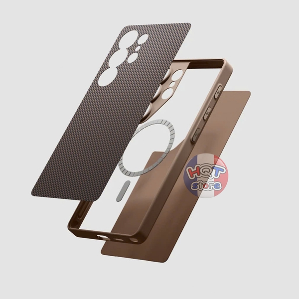 Ốp lưng sợi carbon PITAKA PinButton Case S25 Ultra (full viền nút NFC)