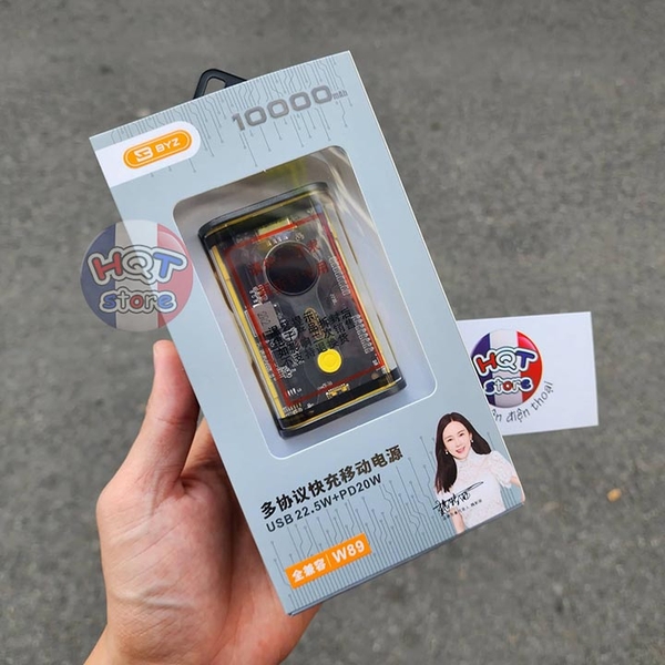 Pin sạc dự phòng trong suốt BYZ W89 10000mah PD 22.5W 20W sạc nhanh