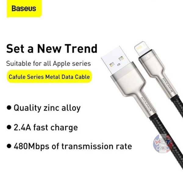 Cáp sạc nhanh USB-A to Lightning Baseus Cafule Series Metal 2.4A