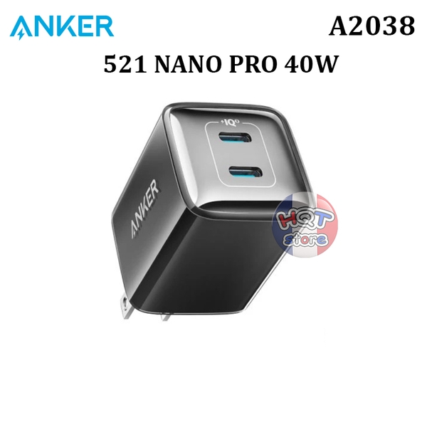 Củ sạc nhanh Anker A2038 521 Nano Pro 40W 2 cổng C GaN PD / PPS