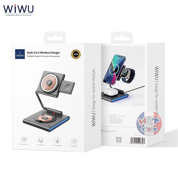 Dock sạc không dây WIWU Geek 3 in 1 15W WI-W023 Wireless Charger