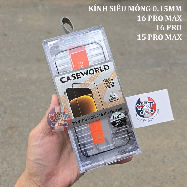 Kính siêu mỏng CaseWorld 0.15mm iPhone 16 Pro Max / 16Pro / 15 Pro Max