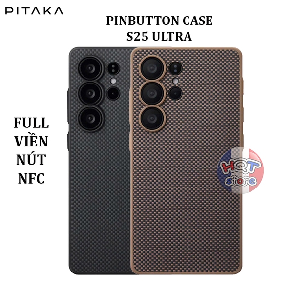 Ốp lưng sợi carbon PITAKA PinButton Case S25 Ultra (full viền nút NFC)
