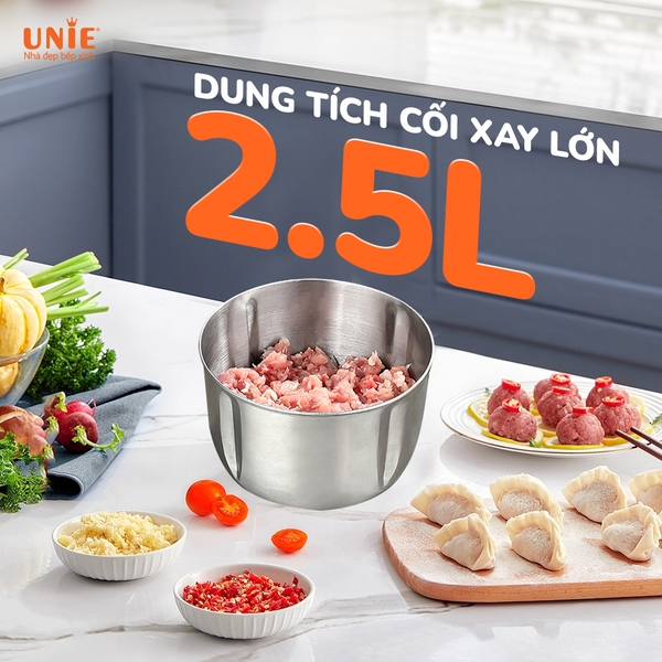 Máy xay thịt Unie UE226 dung tích 2.5L, 2 cối xay đa năng, trục bóc hành, tỏi, đánh ruốc tiện lợi