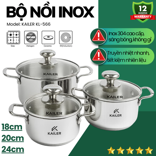 Bộ Nồi Inox Kailer KL-566 Inox