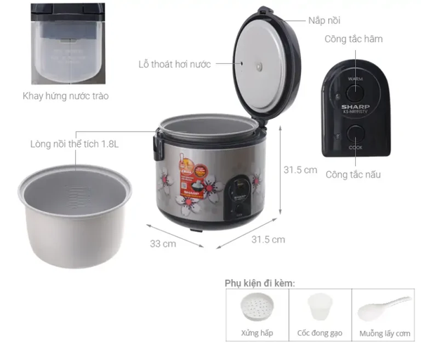 Nồi cơm điện Sharp nắp gài KS-NR191STV “SS” 1.8 lít