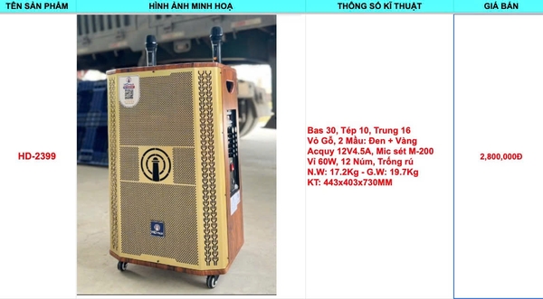 Loa HD 2399 Bas 30 Trung 16 , Tep 10