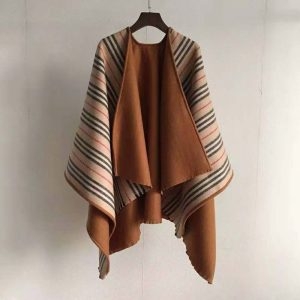 KHĂN Burberry Women Lcon Stripe Detail Wool Cape-Brown