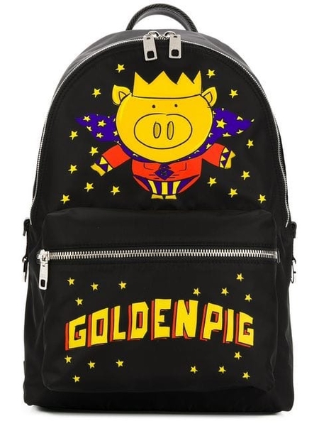 Dolce & Gabbana Black Golden Pig of the Year School Backpack