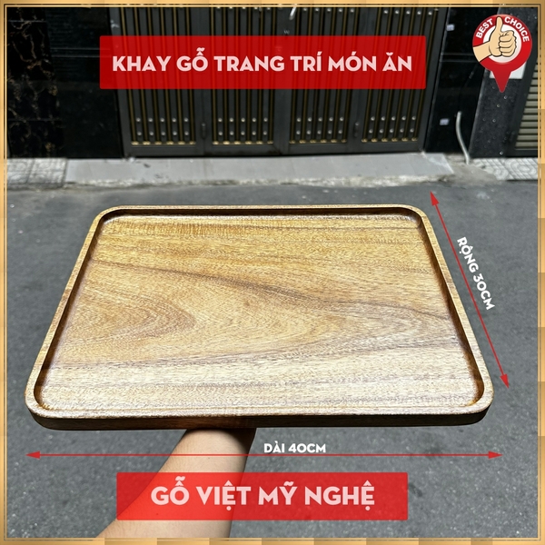 [40cm x 30cm] Khay gỗ hình chữ nhật trang trí món ăn hải sản - set nướng BBQ chuyên dụng cho nhà hàng