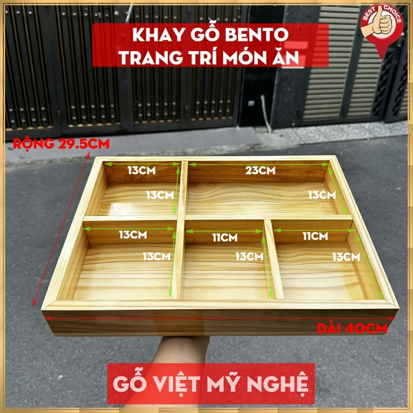 [Khay Bento 5 ngăn] Khay gỗ Bento chia ngăn trang trí món ăn trưng bày món ăn, lẩu Hotpot, BBQ cho nhà hàng
