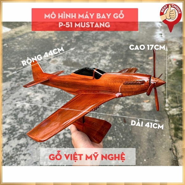 Mô hình máy bay gỗ chiến đấu P-51 Mustang - Hàng thủ công mỹ nghệ Việt nam xuất khẩu - Dài 41cm - Gỗ tự nhiên