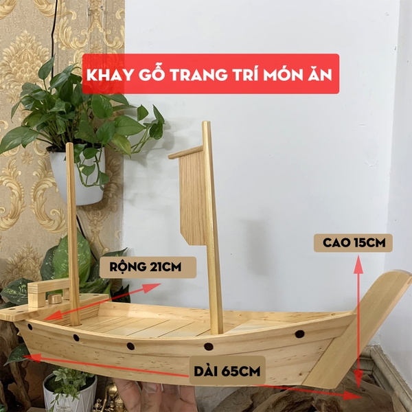 [Dài 65cm - 2 cột buồm] Khay gỗ đựng sushi - khay gỗ thuyền đựng sashimi thuyền gỗ sushi - Gỗ thông