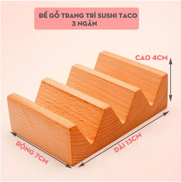 Đế gỗ trưng bày Sushi Taco hình chữ V - 3 ngăn - trang trí món ăn Sushi Nhật Bản - Gỗ tự nhiên nguyên khối