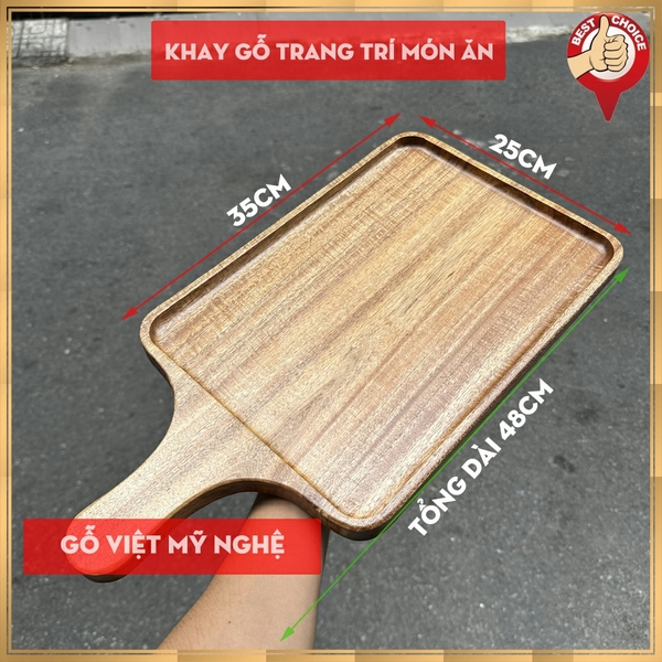 [48cm x 25cm] Khay gỗ hình chữ nhật có tay cầm trang trí món ăn hải sản - set nướng BBQ chuyên dụng cho nhà hàng
