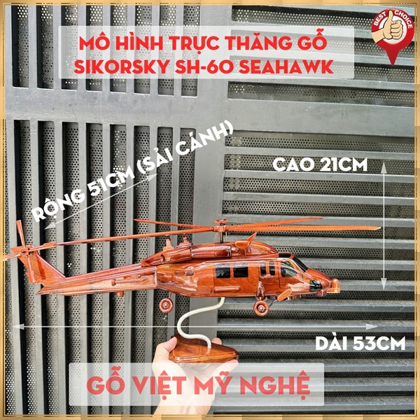 Mô hình máy bay trực thăng gỗ SH-60 Seahawk - Dài 53cm - Gỗ tự nhiên