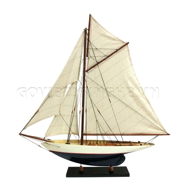 Mô Hình Du Thuyền Gỗ Penduick (Thân 70cm - Sơn Trắng/Xanh)