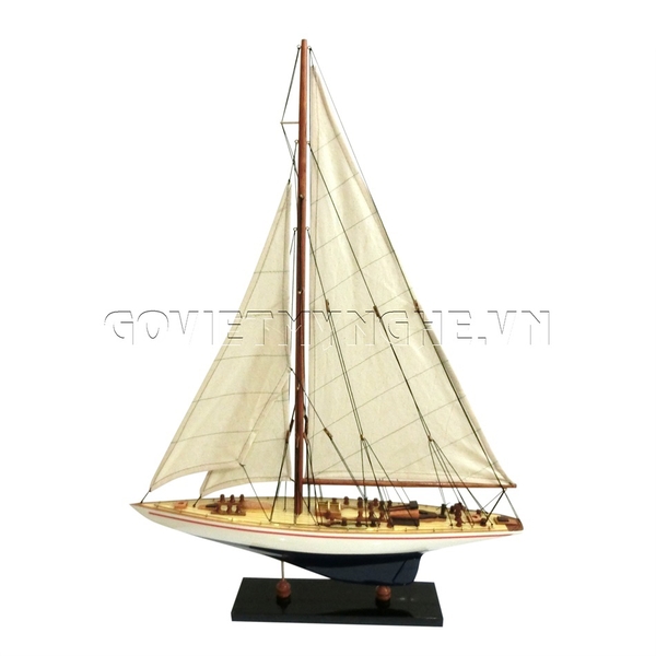 Mô Hình Du Thuyền Đua Gỗ J Endeavour (Thân 70cm - Sơn Trắng/Xanh)