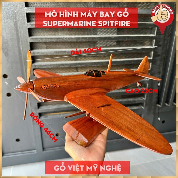 Mô hình máy bay gỗ chiến đấu Supermarine Spitfire - Hàng thủ công mỹ nghệ Việt nam xuất khẩu - Dài 40cm - Gỗ tự nhiên