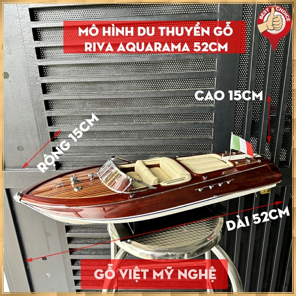 Mô hình du thuyền gỗ Riva Aquarama - Dài 52cm - Gỗ sơn màu - Nệm kem