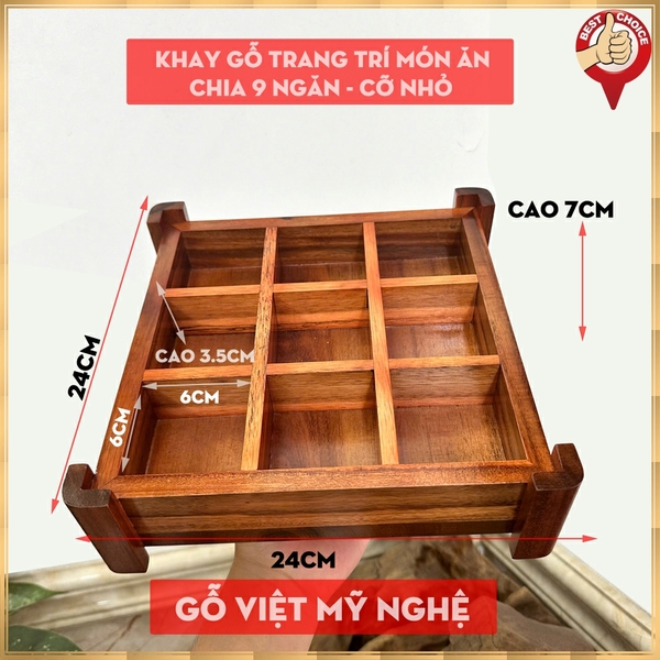 [9 ngăn - Cỡ nhỏ] Khay gỗ Bento chia ngăn trang trí món ăn trưng bày món ăn, lẩu Hotpot, BBQ cho nhà hàng