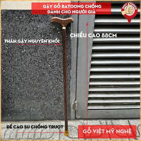 Gậy Gỗ Batoong Chống Cho Người Già - Gậy gỗ chống hỗ trợ đi lại - Gỗ muồng đen