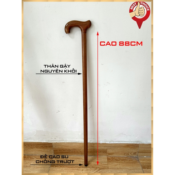 Gậy Gỗ Batoong Chống Cho Người Già - Màu gỗ tràm tự nhiên - Cao 88cm