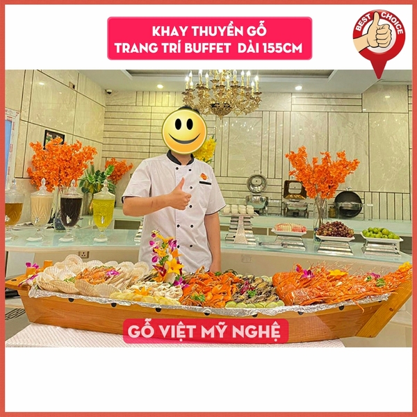 [Dài 155cm] Khay thuyền gỗ trang trí sushi - sashimi khay thuyền gỗ chuyên dụng trang trí buffet - Gỗ thông