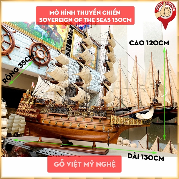 [Dài 130cm] Mô hình thuyền gỗ thuyền trang trí tàu chiến cổ Sovereign of the seas - Gỗ căm xe