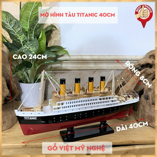 Mô hình tàu Titanic trang trí nhà cửa - mô hình gỗ RMS Titanic - Dài 40cm - Gỗ sơn màu