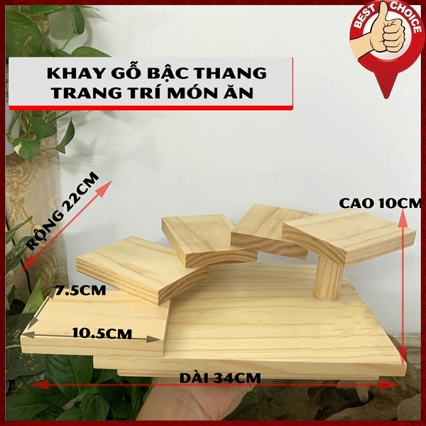 Khay gỗ trang trí món ăn Sushi - Sashimi - BBQ hình bậc thang 5 tầng - Cỡ lớn