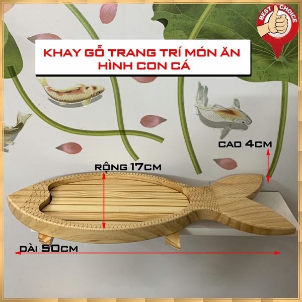 [Gỗ nguyên khối] Khay Gỗ Trang Trí Sushi - Sashimi Nhật Bản - Khay gỗ hình con cá trang trí món ăn - Dài 50cm