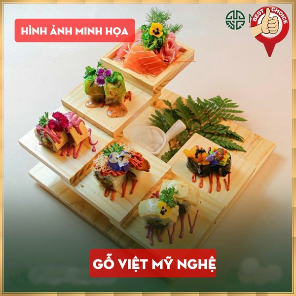 Khay gỗ trang trí khay gỗ bậc thang trang trí Sushi - 6 Tầng hình vuông - Gỗ thông tự nhiên