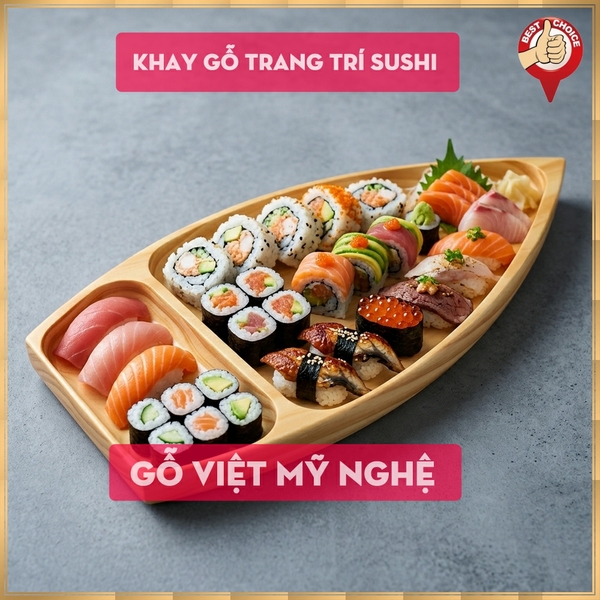 [Dài 30cm] Khay gỗ trang trí món ăn sushi - khay gỗ thuyền sashimi thuyền gỗ sushi - Gỗ thông nguyên khối