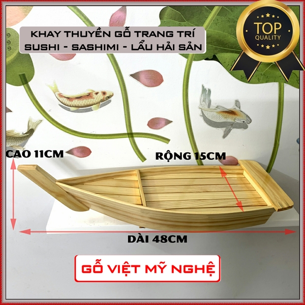 [Dài 48cm - 58cm - 68cm] Khay thuyền gỗ trang trí sushi - khay thuyền gỗ sashimi thuyền gỗ sushi - Gỗ thông