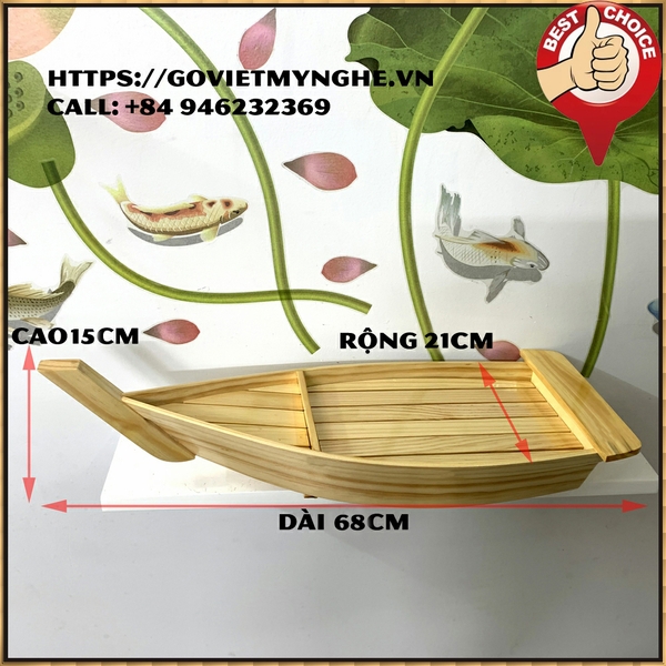 [Dài 68cm - 0 cột buồm] Khay gỗ đựng sushi - khay gỗ thuyền đựng sashimi thuyền gỗ sushi - Gỗ thông