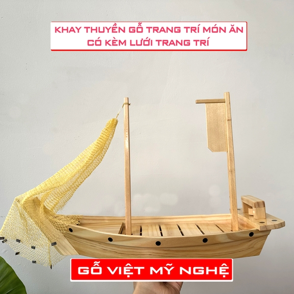 [Dài 45cm - 55cm - 65cm có lưới] Khay thuyền gỗ trang trí sushi - sashimi - hải sản - thuyền gỗ trang trí món ăn chuyên dụng