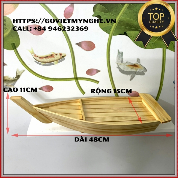 [Dài 48cm - 0 cột buồm] Khay gỗ đựng sushi - khay gỗ thuyền đựng sashimi thuyền gỗ sushi - Gỗ thông