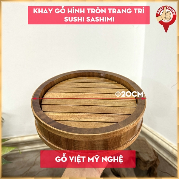 Khay gỗ tròn trang trí sushi sashimi chuyên dụng cho nhà hàng Nhật- khay gỗ tròn trang trí món ăn đa dạng phong cách